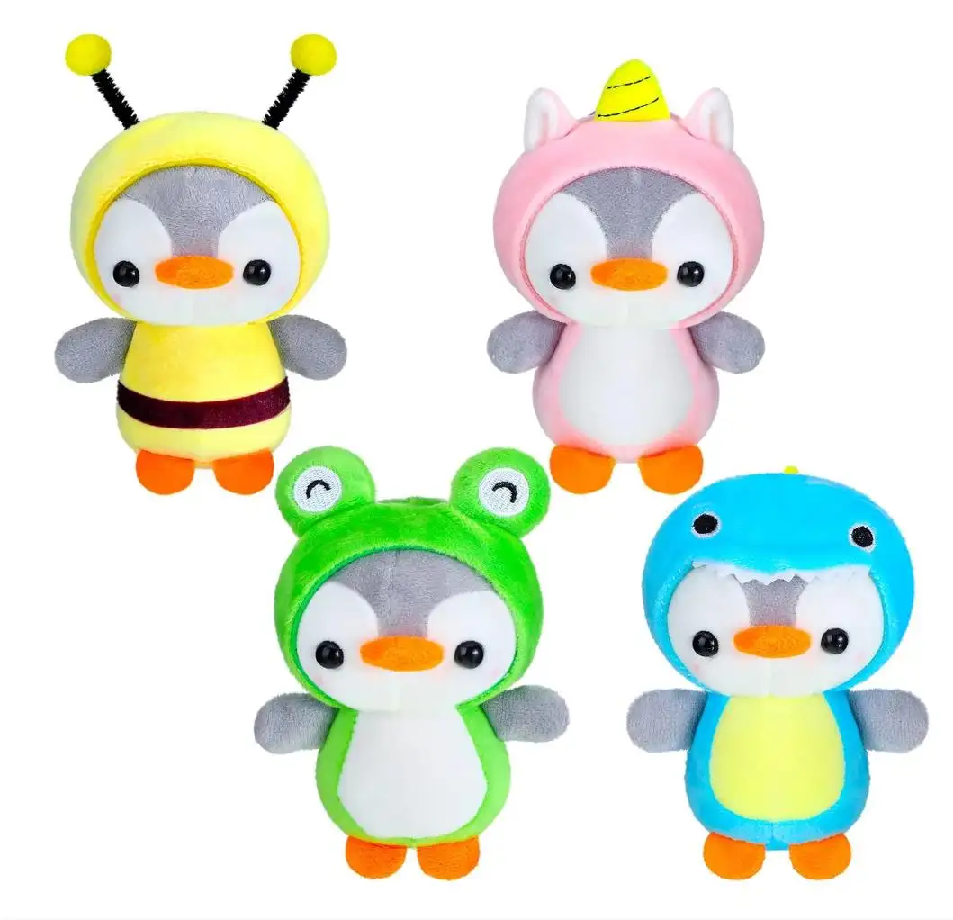 Mini pingüino de peluche en lindo disfraz unicornio abeja dinosaurio Rana vestido Animal de peluche Mini pingüino de peluche