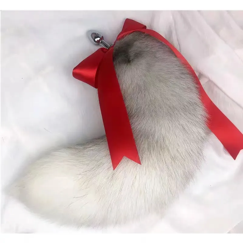 Venta al por mayor Real Fox tail 35-40cm pelo de animal esponjoso anal plug tail productos sexuales para hombres y mujeres