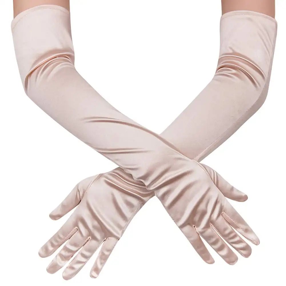 Guantes de satén largos para mujer y niña, de piel blanca y negra, sedosa, elegante, para fiesta, novia, noche, Opera, venta al por mayor