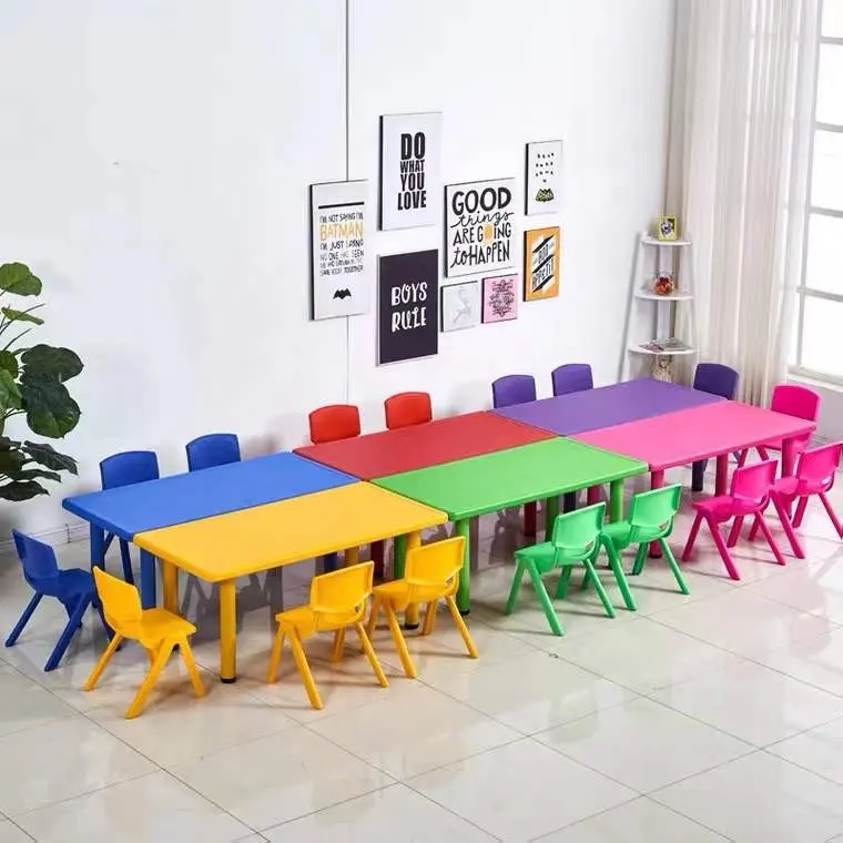 Schule Kunststoff Tisch und Stuhl Kindertag stätte Möbel Kunststoff Kinder langen Tisch