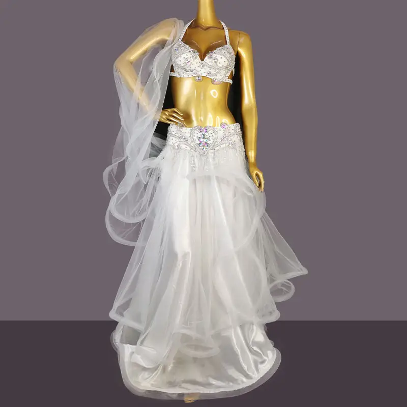 Disfraz de danza del vientre con cuentas de cristal para mujer, conjunto de 2 piezas con sujetador y cinturón, ropa de carnaval, disfraces sexys de bellydance