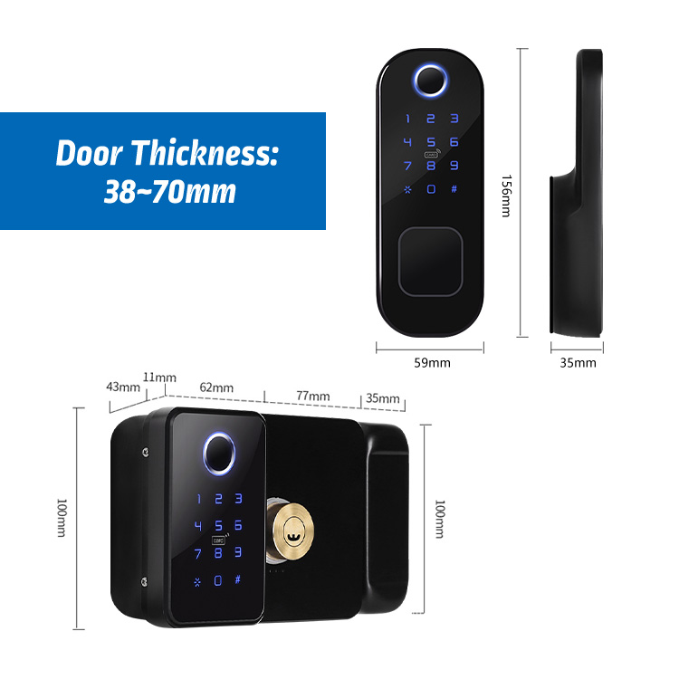 Biometric Fingerprint scanner passcode RFID Door Handle Lock Waterproof  Double side Door Lock for Garden/Home