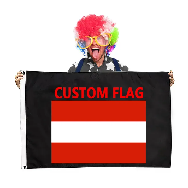 2024 Flagge 90 × 150 cm Outdoor-Banner jedes Design fliegende österreichische Flaggen mit Logo individueller Druck