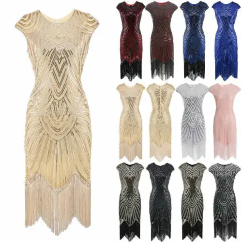 Plus Size 1920s paillettes frange Cocktail Party Great Gatsby Costume Flapper Dress