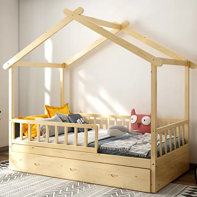 2024 Nuevo diseño Precio al por mayor Casa individual Cama de madera Montessori Cama para niños Casa