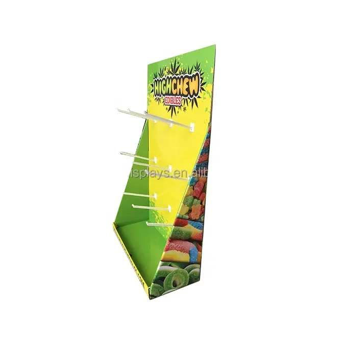 Customized Paper Counter Portable Merchandising POS Packaging CDU Retail Cardboard Peg Hook Display For Sweets and Snack