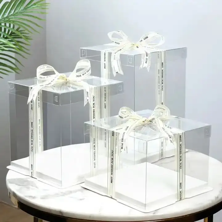 Wholesale Tall Transparent plastic clear cake packaging box square wedding pop bakery cake box