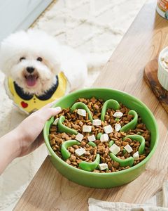 1.5 Cups Slow Feeder Ceramic Dog Bowl Reusable Small Medium Breed Puppy Puzzle Dog Food Dish Fast Eaters Fast <strong>Eating</strong> Tableware 90-<strong>Day</strong> Countdown - Product Image 5