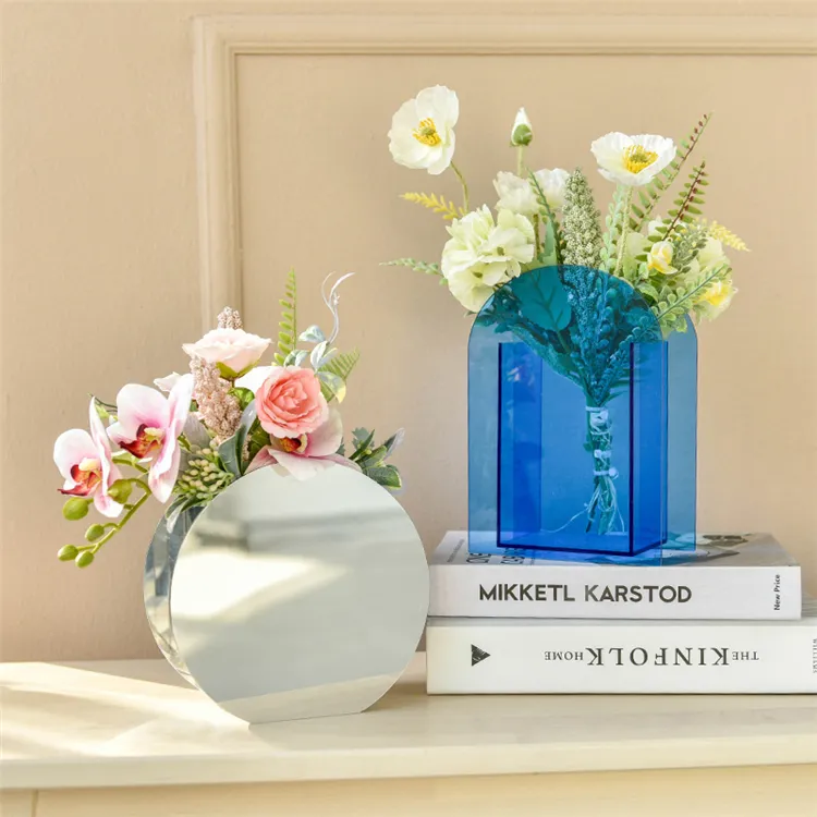 Hot Selling Unique Mirror Rack Acrylic Modern Glass Vases Home Decors Flower vase for Hotel Tabletop