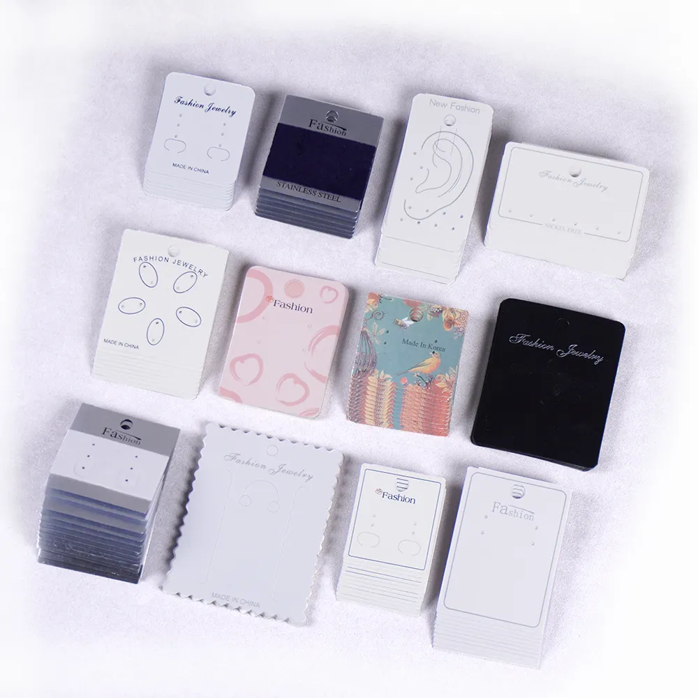 Personalizar soporte de joyería de lujo escaparate Tarjeta blanca joyería mostrar hallazgos papel tarjeta de regalo dibujos animados lindo joyería pendientes tarjetas