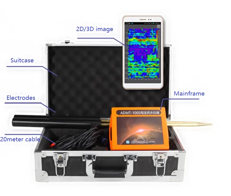 Détecteur d'eau souterraine portable 3D à longue portée détecteur d'eau à résultat frais machine de profondeur 100m