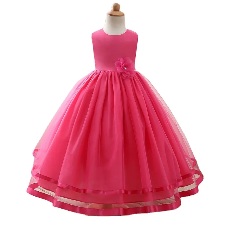 Estilo simples malha Flor bebê menina vestido de Princesa Vestido de Dama De Honra Azul kid aniversário vestido de festa à noite para 12 anos crianças