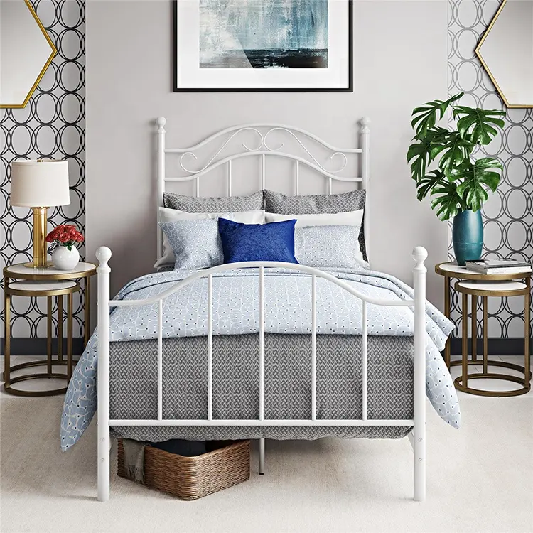 Weiß farbe Metall Bett mit Schmiedeeisen metall rahmen design für Home-Hotel-Apartment-Schlafsaal Schlafzimmer Möbel DB-813