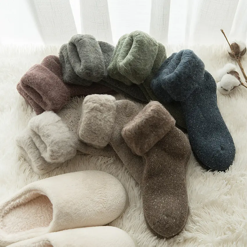 Calzini invernali caldi spessi termici morbidi peluche soffici foderati in pile Fuzzy Blend Knitting Indoor Bed Sofa Sleep Floor Socks for Women