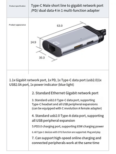 USB C to Gigabit Ethernet Lan adattatore 1000 tipo Mbps a RJ45 in alluminio Extender di rete Hub con ricarica PD e dati - Product Image 3