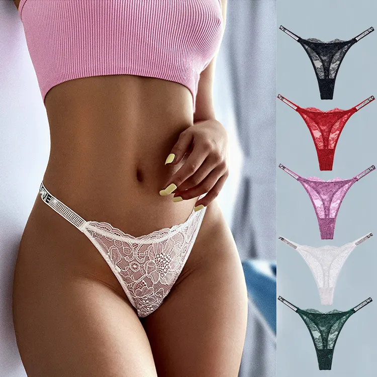 Perizoma-tanga Sexy para mujer y niña, ropa interior con cordones, parte trasera en T, bragas personalizadas elásticas de alta calidad