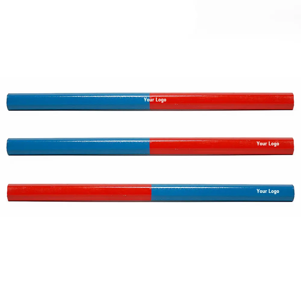 Benutzer definiertes Logo Sechseck form Zimmermann Bleistift 7 Zoll Jumbo Bleistift rot und blau Doppel blei Bicolor Bleistift