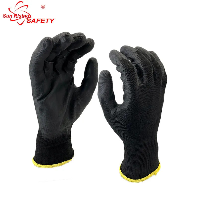 SRSAFETY 13G fodera in poliestere economico nero rivestito in PU guanto da giardinaggio antiscivolo strumento da lavoro resistente all'usura EN388 3121X