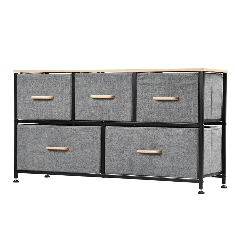 Armario de almacenamiento de tela de cajón con marco de acero para ropa, archivador decorativo de escritorio de madera