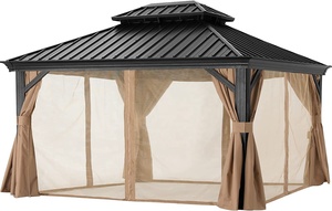 Abcgölgelik Hardtop Gazebo 12x16 Hardtop Gazebo Nettings Hardtop Gazebo çift üst açık demir Metal çift çatı Gazebo - Product Image 5