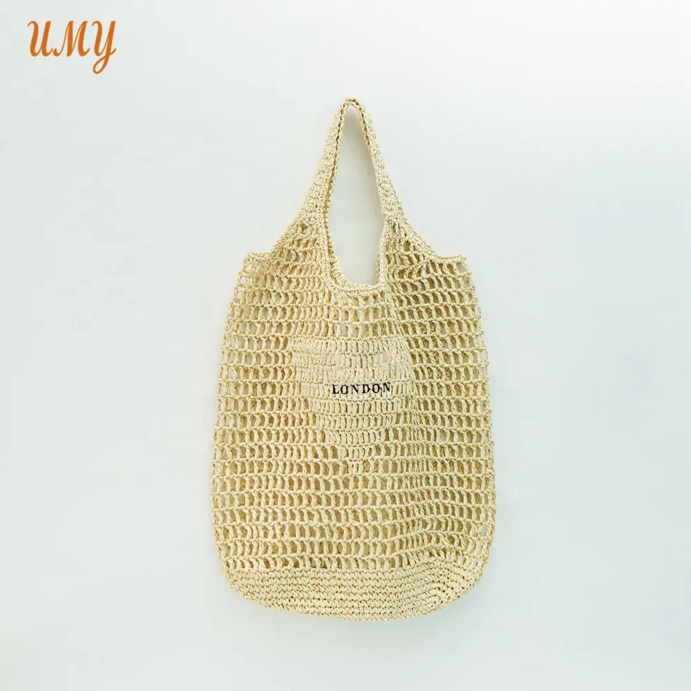 Bolso de ganchillo bordado de diseñador para mujer, bolsa de paja de rafia hueca, bolso de playa de lujo, bolsos tejidos