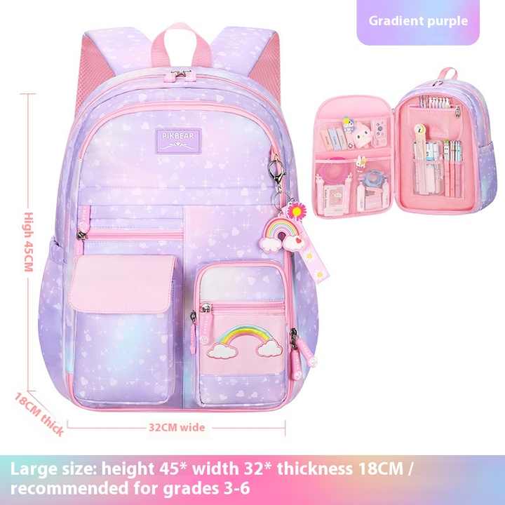 Gradient Pattern School Backpack for Girls New Cartoon Design Primary School Student Bag for 1st to 3rd and 6th Grade