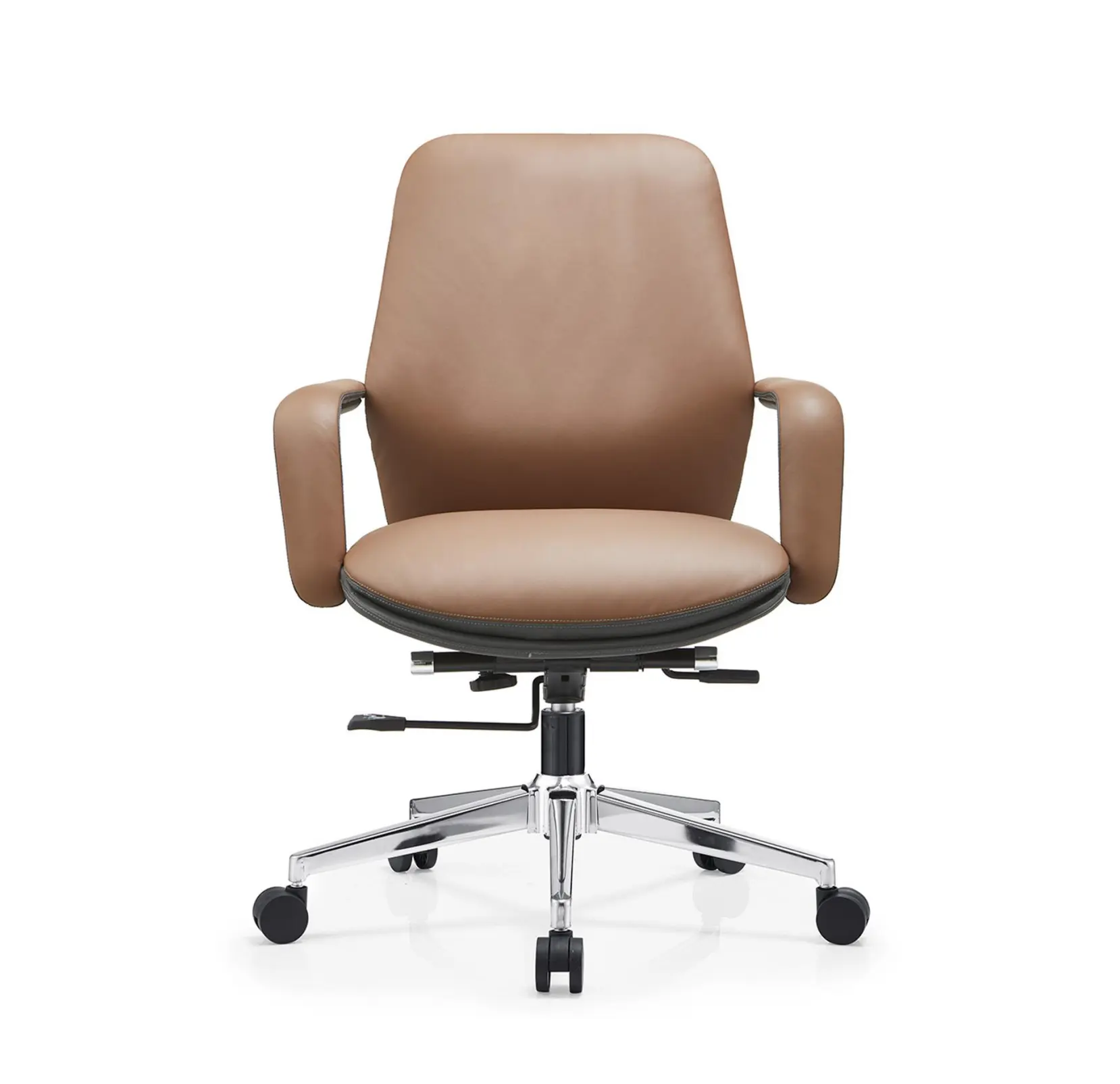 Chaise de bureau de direction ergonomique et pivotante de luxe en cuir de qualité à dossier moyen bon marché
