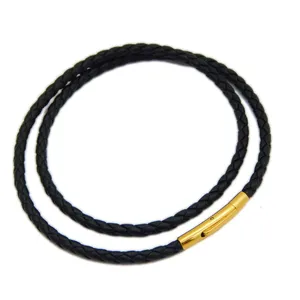 Wholesale <strong>3</strong>/<strong>4</strong>/5mm Black Woven Genuine Fiber Leather Stainless Steel Clasp Rope <strong>Chain</strong> Necklace with logo - Product Image 2