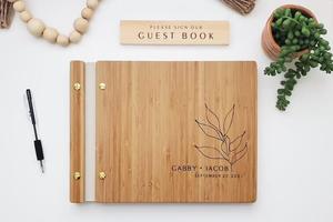 Personalizza data e nome bamboo wedding guestbook personalizzato in legno photo Guestbook wedding