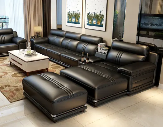 Leather sofa first layer cowhide combination sitting room corner modern three-person medium thick leather sofa