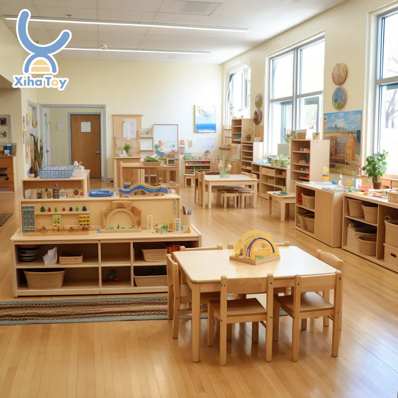 Juegos de muebles de madera de materiales XIHA Montessori para guardería preescolar guardería aula para apoyar el aprendizaje
