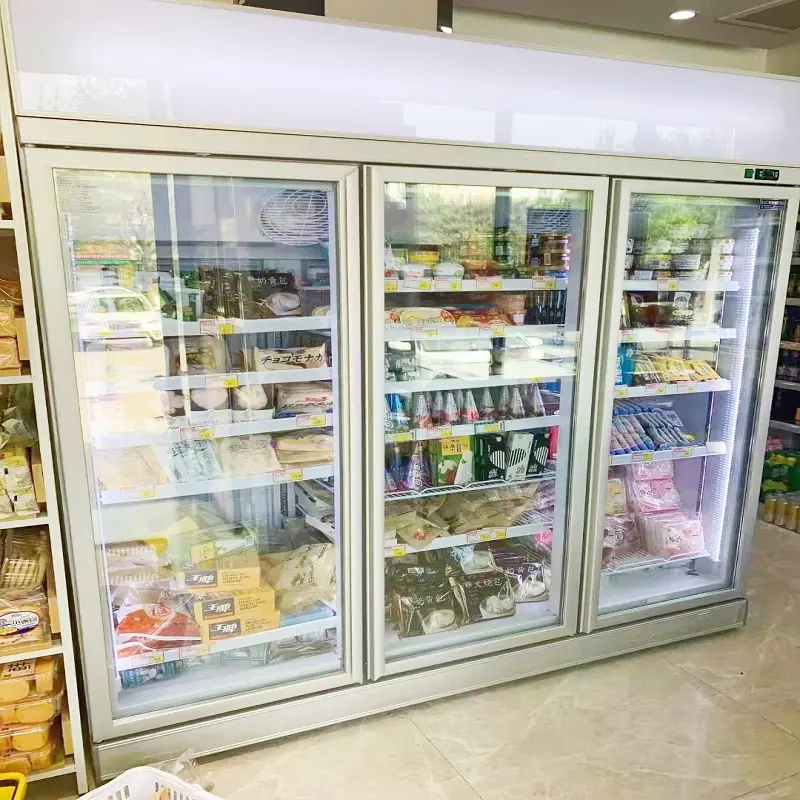 MUXUE Three doors freezer ice cream display refrigerator showcase vertical glass door freezer