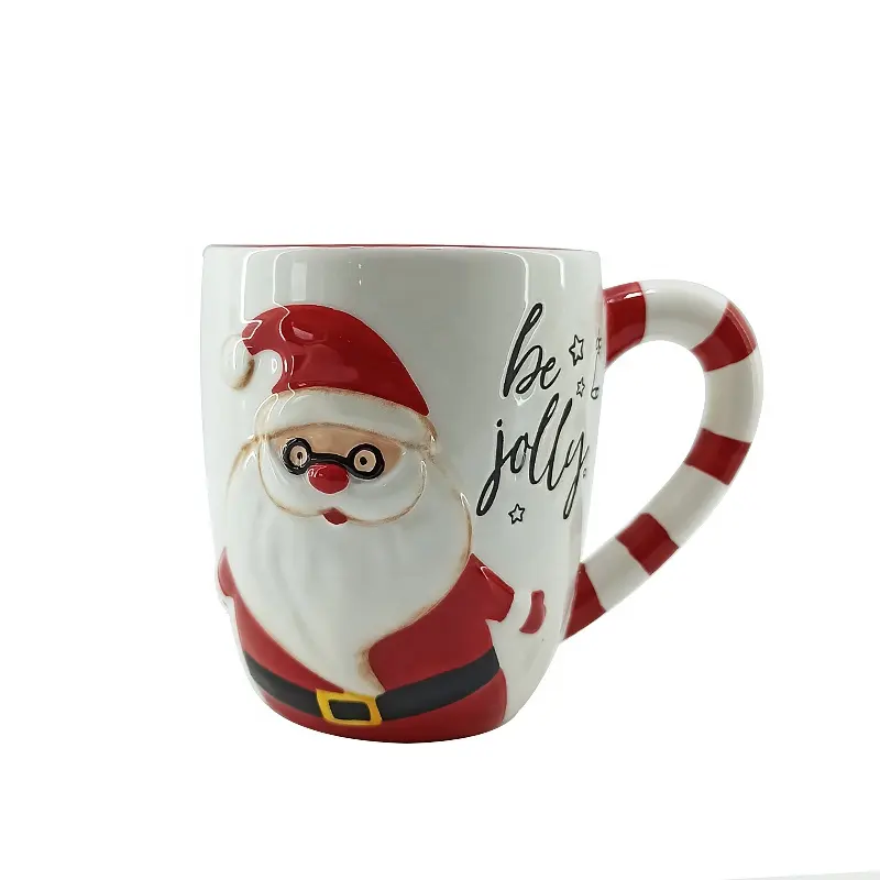 Taza de cerámica con estampado 3D para café y leche, taza con estampado de pantalla en relieve de 500ml para Navidad, Papá Noel