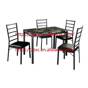 3 Piece <strong>Rectangular</strong> Modern Faux Marble Top Dining <strong>Table</strong> Set With 4 PU Padded Chairs <strong>Counter</strong> <strong>Height</strong> Dining Room Set for 4 - Product Image 2