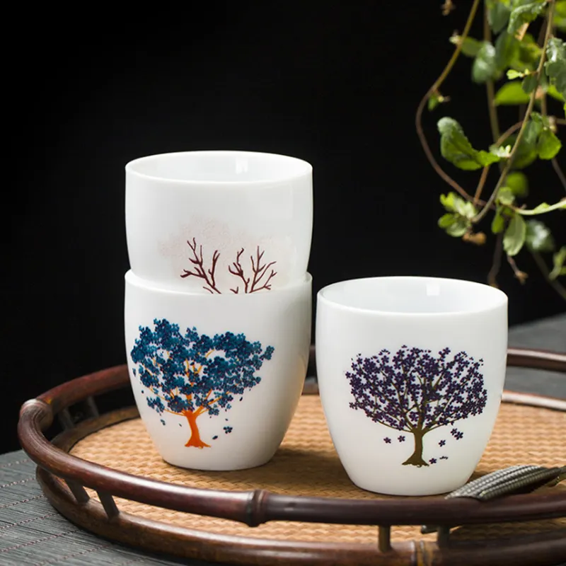 Criativo Magia Japonesa Sakura Teacup Hot Cold Temperature Descoloração Color Changing Tea Cup Flower Cerâmica Kung Fu Tea Set