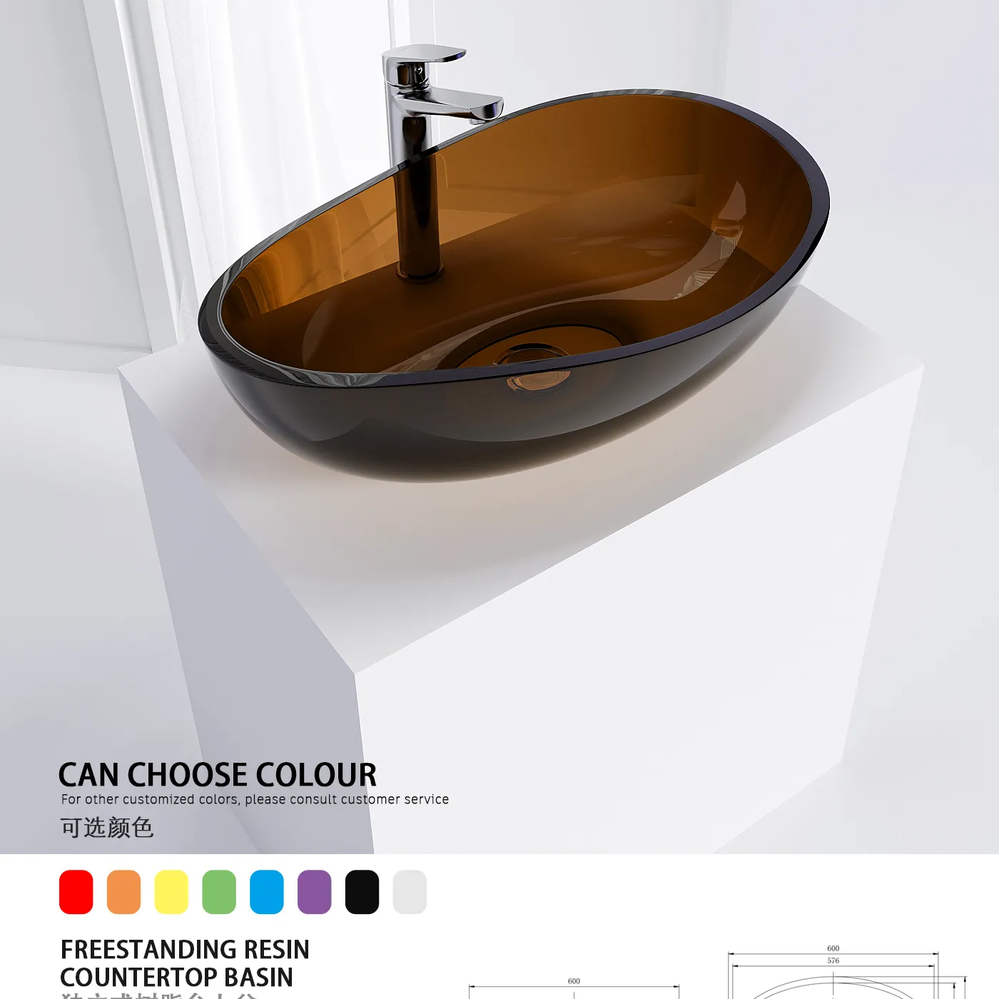 Transparent resin Solid surface made white and elegant counter top basin bathroom wash hand sink artificial stone made