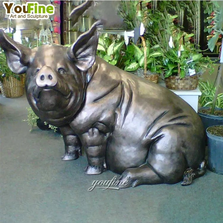 Statua a grandezza naturale del maiale del bronzo della scultura animale dell'ottone del giardino per la decorazione del giardino da vendere