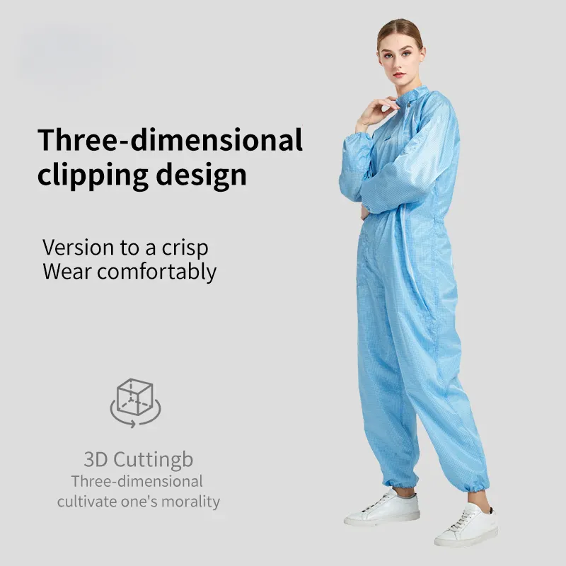 Cleanroom Industrieel Voedsel Fabriek Wasbare Antistatische Coverall Cleanroom Jumpsuit Met Capuchon Esd Kleding Pak Anti-Statische Sprongen