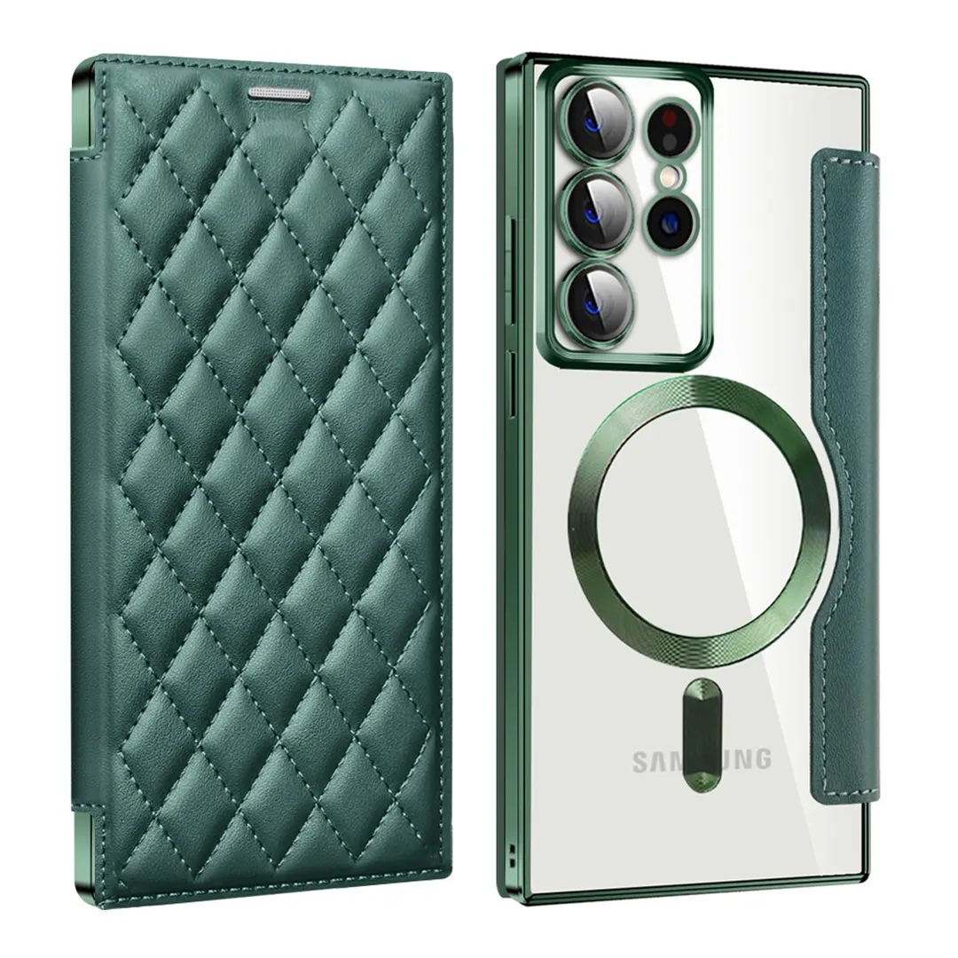 Étui de téléphone de charge sans fil magnétique en cuir à rabat pour Samsung Galaxy S23 plus S23ultra couverture de fente de sac de carte antichoc de luxe