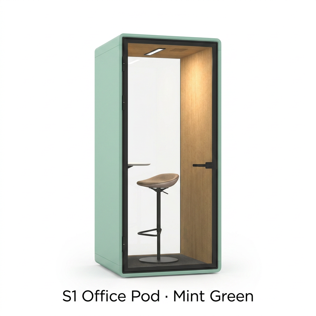 Cabine de bureau insonorisée pour 1 personne - Acoustique 30dB - Vert menthe