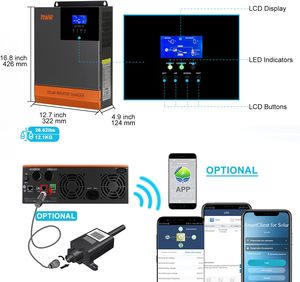 Inversor PowMr todo en uno 5.6KW 500V PV MPPT Entrada 80A Corriente de entrada 48V DC Inversor solar de onda sinusoidal pura Inversor solar híbrido