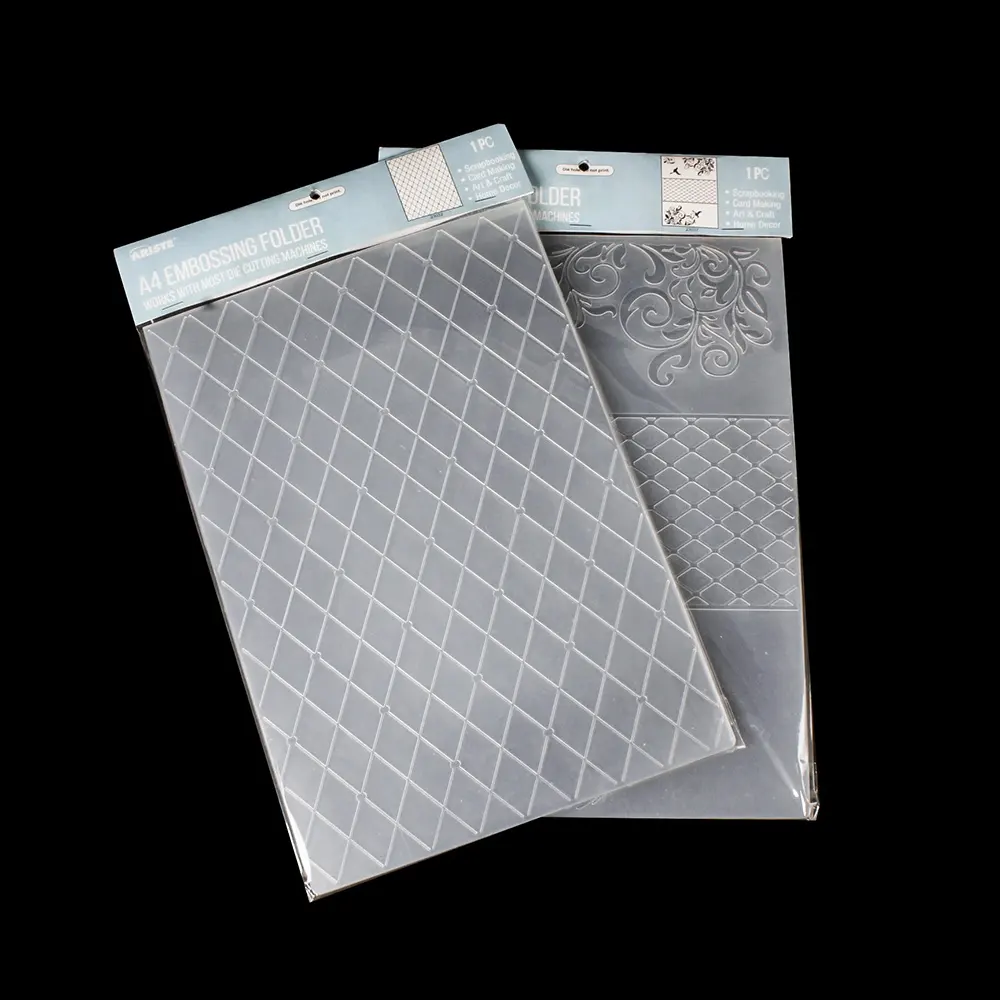 Carpeta de plástico transparente para hacer tarjetas A4, con diseños personalizados en relieve, 23031