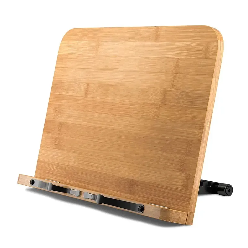 Bambu kitap standı, büyük kitap tutucu 6 yüksekliği ayarlanabilir, katlanabilir yemek kitabı masaüstü standı belge tutucu mutfak ve kapalı