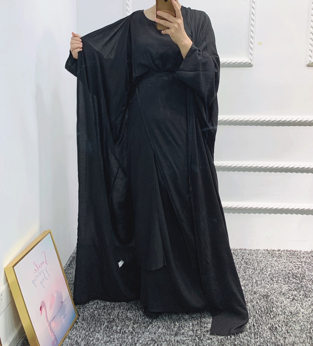 Loriya Top Selling high quality Muslim women Abaya 3pcs Set kimono open Cardigan Islamic Clothing