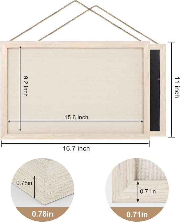 Dekorasi kayu ringan Pin gantung tampilan berbingkai papan gabus kayu dinding papan buletin kayu dengan Linen untuk rumah dapur kantor