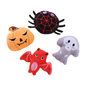 Juguete interactivo caliente de Halloween lindo material de felpa relleno de hierba gatera hacer extraño jack-o '-linterna araña fantasma forma gato masticar juguete