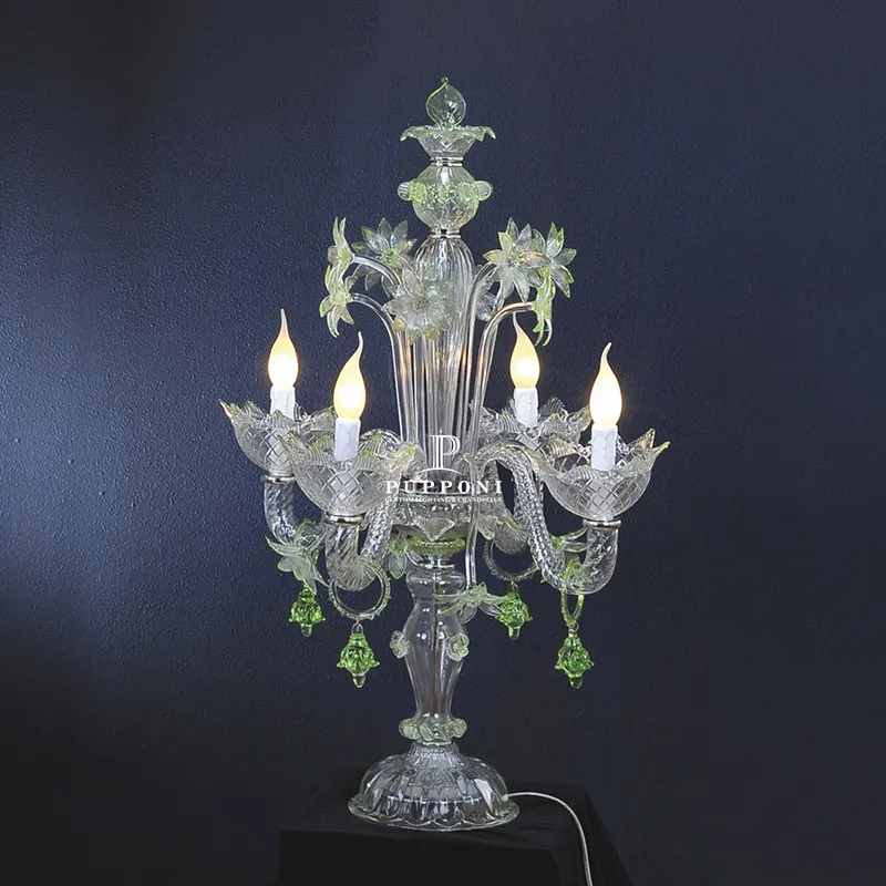 Стеклянная Настольная лампа с зелеными цветами
