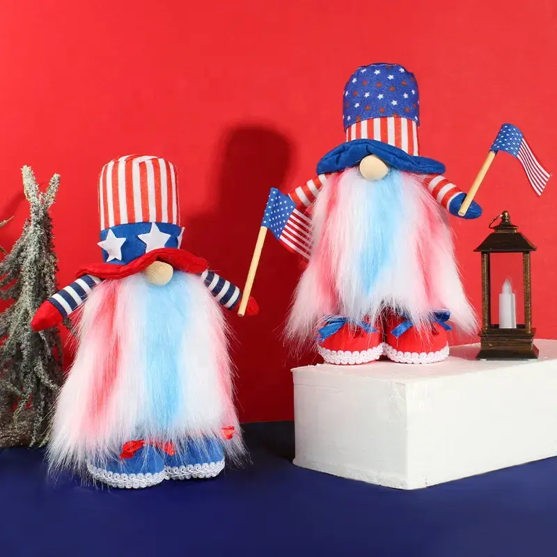 Giorno dell'indipendenza bambola nano senza volto vecchio che tiene bandiera americana Gnome bambole decorazioni