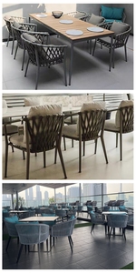 Waterdichte Caféstoel Buiten Stapelbaar Touw Weven Metalen Aluminium Frame Patio Tuin Rotan Eetkamerstoel Met Kussen - Product Image 6