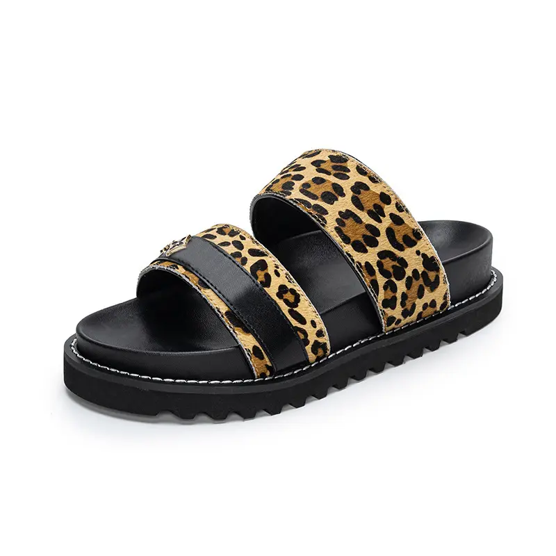 Sandalias de plataforma de playa con hebilla de metal con estampado de leopardo zapatos de mujer